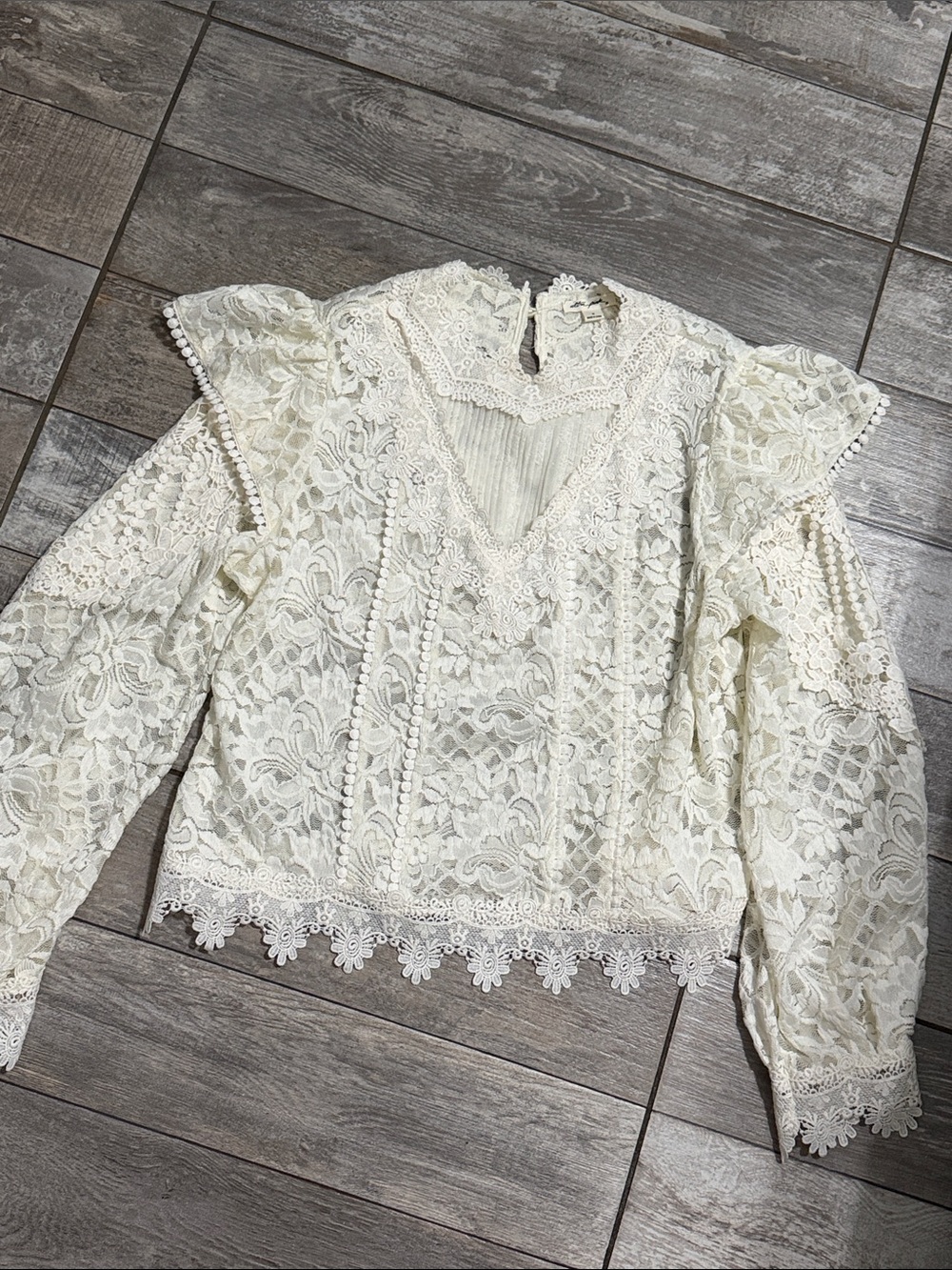 Ultra Pink Ivory Lace Ruffled Shoulder Blouse